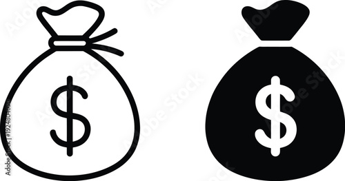 Minimalist money bag icon collection monochrome cash wealth banking symbol vector illustration