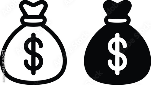 Two money bag icons monochrome financial symbol banking and investment concept vector design