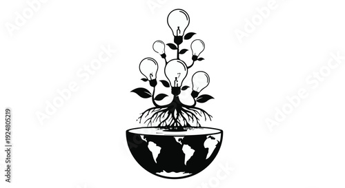 Growing ideas sprout from the earth, symbolizing innovation and global potential.
