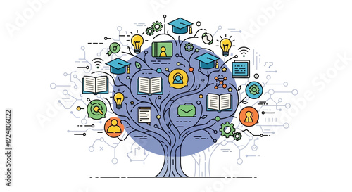 A colorful tree representing knowledge learning and educational growth