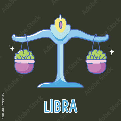 Libra Zodiac Vector Icon Illustration Dark Background
