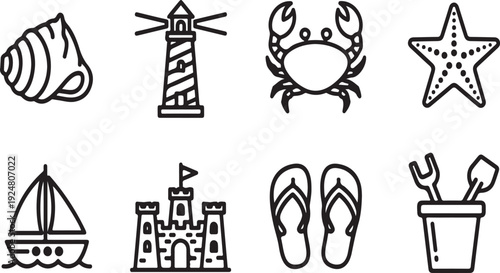 A collection of diverse icons representing various objects and activities Vector