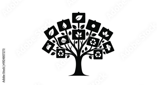 Tree of sustainability icons representing environmental concepts