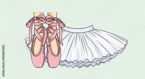 Ballet shoes and skirt pink pointe shoes with ribbons white tutu dancewear ballet costume performance outfit