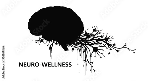 Abstract silhouette of brain with neural network connections symbolizing thought and wellness