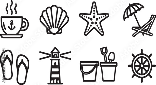 Assorted icons representing various leisure and vacation activities Vector
