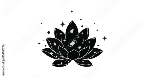 Mystical lotus flower blooming with cosmic galaxy and stars, symbolizing spiritual enlightenment.