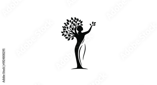 Symbolic silhouette of a woman merging with a flourishing tree, representing growth and nature connection.