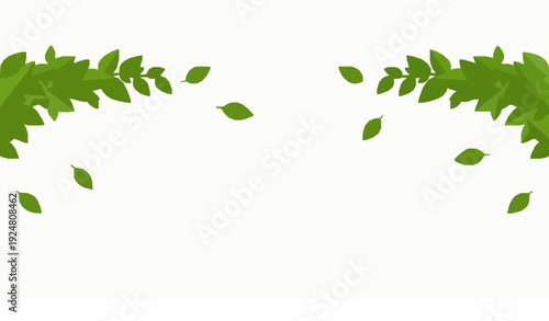 Green Flying Leaves Frame Vector for Vegan Eco Organic Cosmetic Banner Design