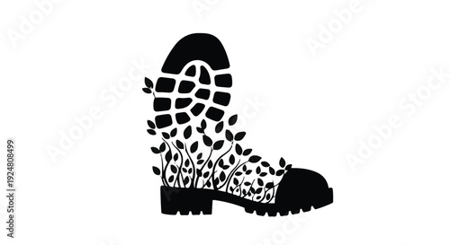 Nature's resilience: boot transforming into growing plants and leaves