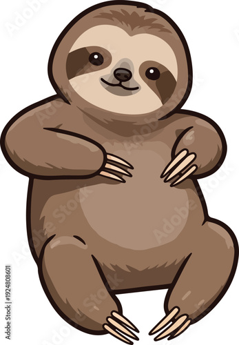 Cute Sloth Sitting Smiling Vector Illustration Flat Design Style