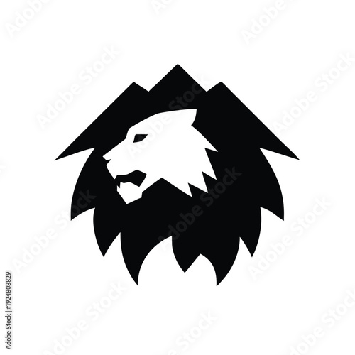 Lion silhouette profile formed entirely from mountains