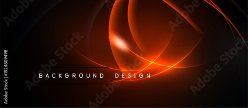 Dynamic abstract design features flowing orange lines. Dark background emphasizes bright curves, creating modern visual impact.