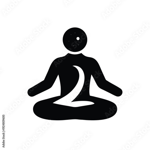 Meditating person silhouette with yin yang symbol