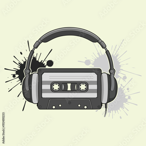 Retro audio cassette tape isolated on white background with vintage music and analogue sound style vector illustration