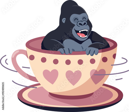 Gorilla Character in Teacup with Heart Design