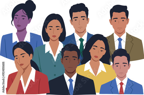 Diverse Group Of Business People With Various Emotions Flat Design