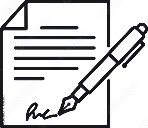 Document With Fountain Pen Signing Signature Vector Illustration