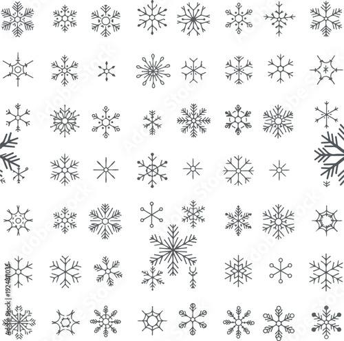 Diverse Snowflake Collection Minimalist Icons Winter Holiday Christmas Snowfall Vector Art