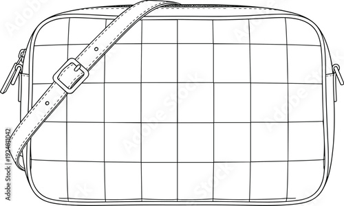 Flat vector illustration of modern crossbody shoulder bag, front view fashion handbag outline isolated design