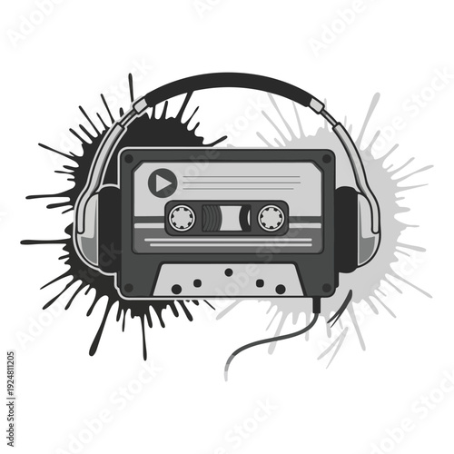 Retro audio cassette tape isolated on white background with vintage music and analogue sound style vector illustration