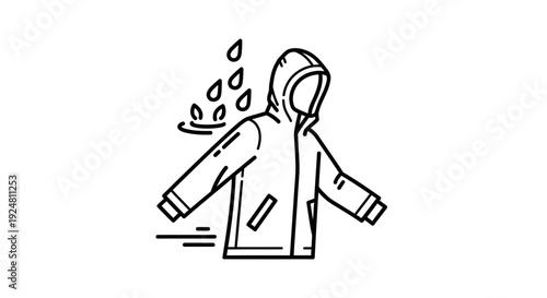 Waterproof Jacket Icon with Raindrops, Weather Protection, Outdoor Gear Symbol
