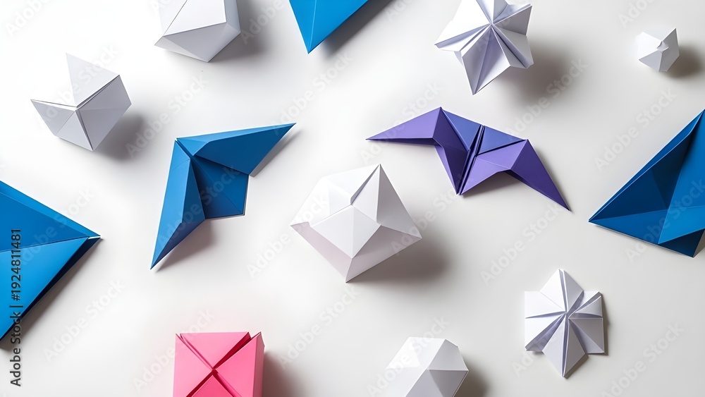 Obraz premium Vibrant origami figures in various colors on white background