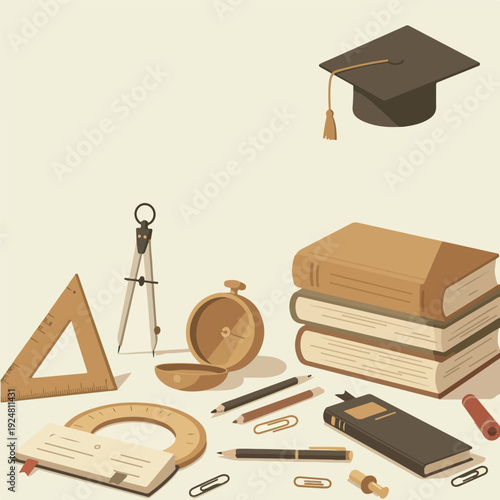 Education And Learning Objects Brown Tones Pixel Art Style