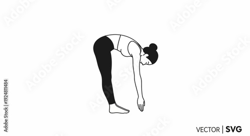 Woman Doing Forward Fold Yoga Pose, Uttanasana, Black and White Line Art