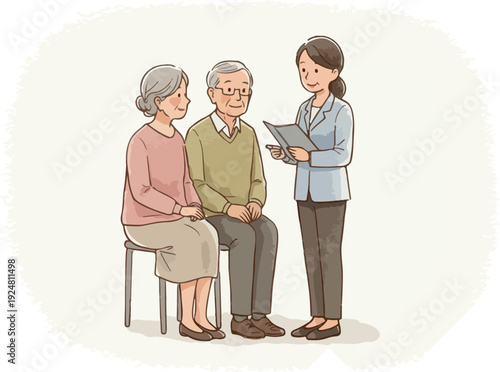 Elderly Couple Consulting with a Professional Woman in a Clinic