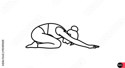 Woman in Child's Pose yoga, stretching and relaxing on white background