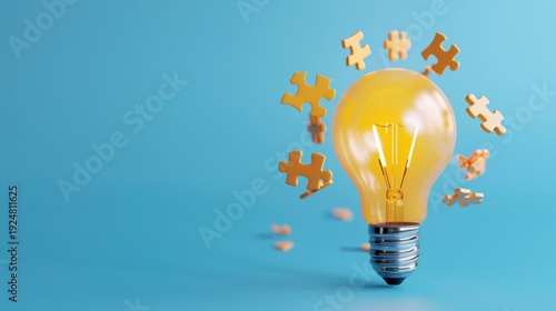 Wallpaper Mural Creative Idea Concept with Light Bulb and Puzzle Pieces on Bright Blue Background Torontodigital.ca