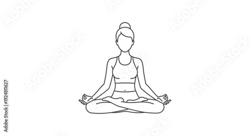Woman meditating in lotus pose, yoga, mindfulness, zen, healthy lifestyle, line art illustration