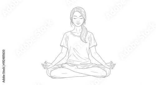 Woman Meditating in Lotus Pose, Zen Mindfulness, Calm Mind, Yoga Illustration