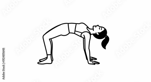 Woman doing yoga bridge pose, backbend exercise, fitness and wellness illustration