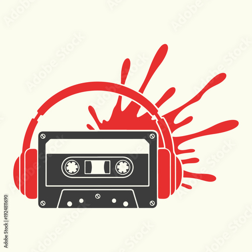 Retro audio cassette tape isolated on white background with vintage music and analogue sound style vector illustration