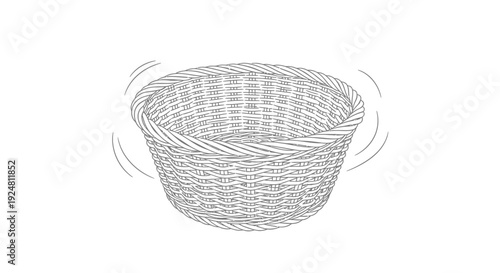 Woven Basket Illustration, Empty Round Container, Handcrafted Wicker Object, Isolated on White Background