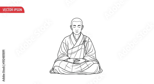 Zen Buddhist Monk Meditating in Lotus Pose, Serene Mindfulness Practice