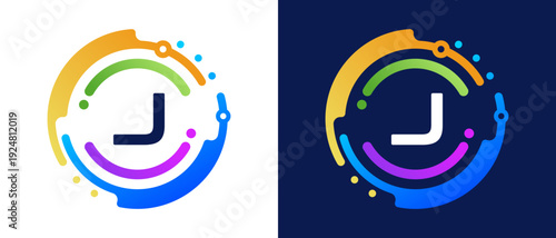 Modern letter “J” logo with circular abstract elements and colorful gradient design,