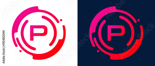 Modern letter “P” logo with circular abstract lines and blue gradient style, representing digital technology, innovation, connectivity, and professional tech branding. 