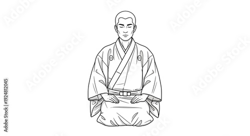 Zen Monk Meditating in Traditional Kimono, Seiza Pose, Inner Peace