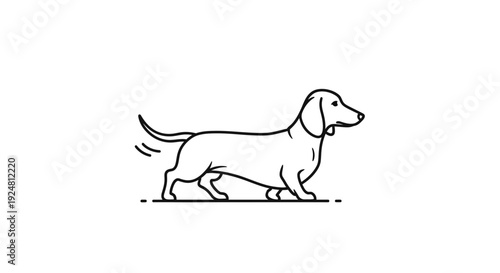 Minimalist Line Art Dachshund Dog Walking, Simple Outline Wiener Dog Illustration