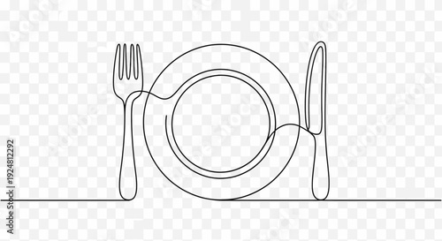 Minimalist Line Art: Plate, Fork, and Knife - Elegant Dining Setup