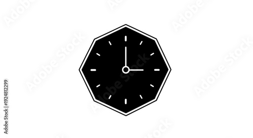 Minimalist Octagonal Clock Face with Hour and Minute Hands, Black and White Design