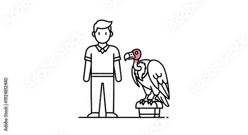 Man Standing Next to Vulture Bird Illustration