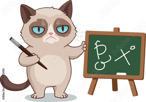 Grumpy Cat Teacher with Chalkboard Vector Illustration Cute Pet