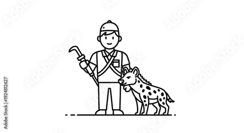 Man with Hyena, Safari Ranger with Animal Companion, Wildlife Conservationist, African Adventure