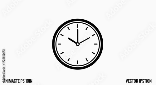 Minimalist Black and White Clock Icon, Time Concept, Vector Graphic