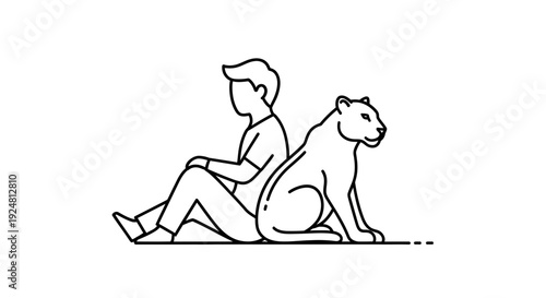 Man and Panther Sitting Back to Back, Symbolizing Trust, Companionship, and Inner Strength