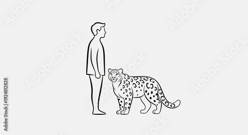 Man and Snow Leopard Side by Side, Size Comparison, Wildlife Encounter